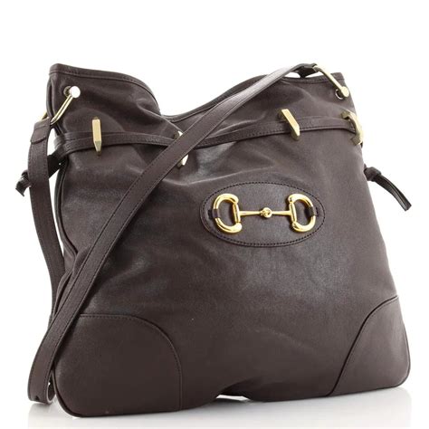 Gucci 1955 Morsetto Small Leather Horsebit Drawstring Brown